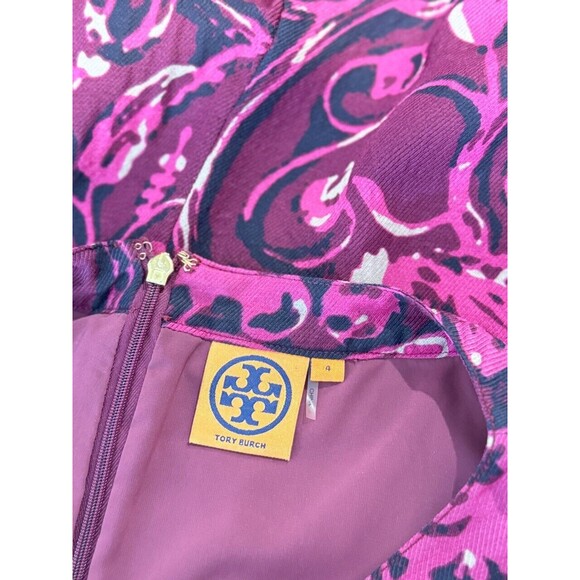 Tory Burch Dress Pink Floral Mini Sheath Wool Silk Long Sleeve Sheer Size 4 - Picture 12 of 14